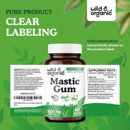 Cápsulas De Goma Mástique Vegana Wild & Organic 1000 Mg - Imagem 4