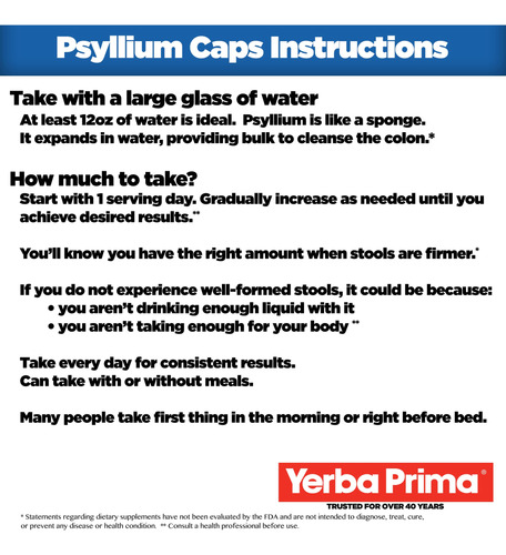 Suplemento Yerba Prima Fiber Psyllium Husks 180 Cápsulas Veg - Imagem 4