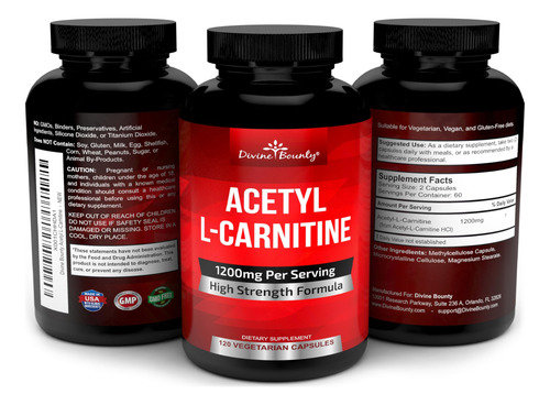 Suplemento Divine Bounty Acetil L-carnitina 1200 Mg 120 Cáps - Imagem 4