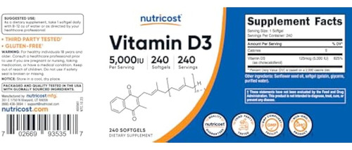 Vitamina D3 Nutricost 5.000 Ui 240 Cápsulas Gelatinosas - - Imagem 6