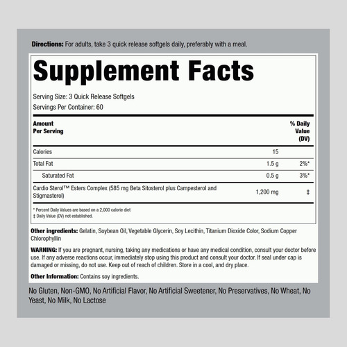Suplemento De Beta Sitosterol Piping Rock | 1200mg | 180 Cáp - Imagem 2