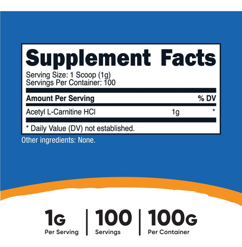 Nutricost Acetil L-carnitina Hci (alcar) 100 Gramas Por Reci - Imagem 2