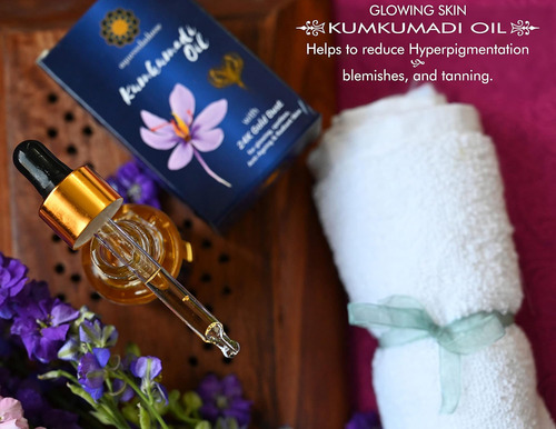 Óleo Ayurvedashree Kumkumadi 30 Ml Com Flocos De Ouro - Imagem 5