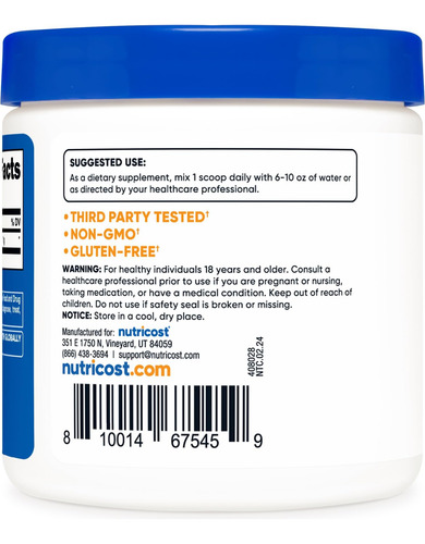 Nutricost Acetil L-carnitina Hci (alcar) 100 Gramas Por Reci - Imagem 4