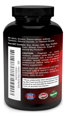 Suplemento Divine Bounty Acetil L-carnitina 1200 Mg 120 Cáps - Imagem 3