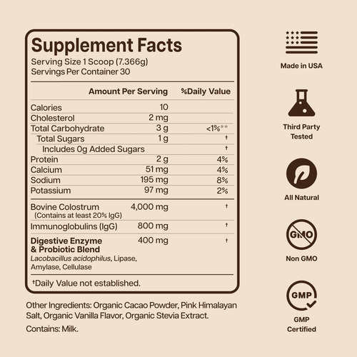 Baese Nutrition Chocolate Orgânico 4000mg Colostro Bovino Em - Imagem 7