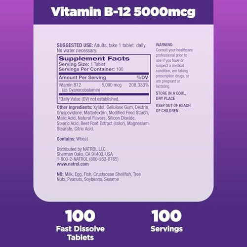 Comprimidos De Dissolução Rápida De Vitamina B12 Natrol Pro - Imagem 5
