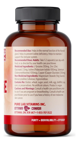 Pure Lab Vitamins - Thyropure 120 Vegi-caps - Suplemento De - Imagem 2