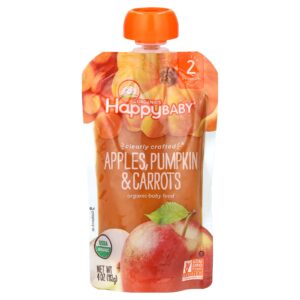 Happy Family Organics Happy Baby® Alimento Orgânico para Bebês A partir de 6 Meses Maçãs Abóbora e Cenouras 113 g (4 oz)
