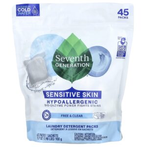 Seventh Generation Pacotes de Detergente para Lavar Roupas Free & Clear Sem Perfume 45 Pacotes 900 g (198 lb)