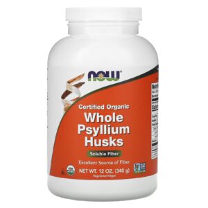 NOW Foods Salgadinhos de Psyllium inteiros orgânicos certificados 12 oz (340 g)