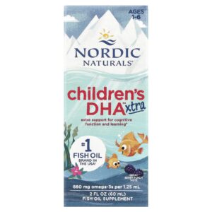 Nordic Naturals Childrens DHA Xtra de 1 a 6 Anos de Idade Frutos Silvestres 880 mg 60 ml (2 fl oz)