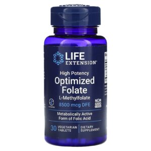 Life Extension Folato Otimizado de Alta Potência 8.500 mcg DFE 30 Comprimidos Vegetarianos