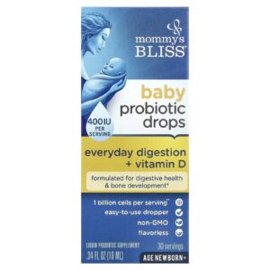 Mommys Bliss Probiótico em Gotas para Bebês + Vitamina D Recém-nascidos 10 ml (034 fl oz)