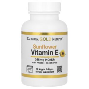 California Gold Nutrition Vitamina E de Girassol com Tocoferóis Mistos 400 UI 90 Cápsulas Softgel Vegetais