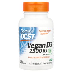 Doctors Best Vegano D3 com Vitashine D3 2.500 UI 60 Cápsulas Vegetais