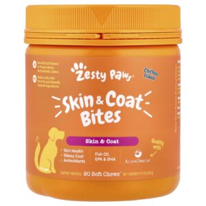 Zesty Paws Skin & Pelot Bites Para Cães Todas as Idades Frango 90 Cápsulas Mastigáveis 315 g (111 oz)