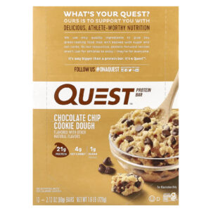 Quest Nutrition Barra de Proteínas Massa de Cookie de Chip de Chocolate 12 Barras 60 g (212 oz) Cada