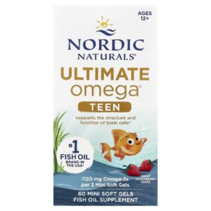 Nordic Naturals Adolescentes Óleo de Peixe Ultimate Omega® Para Maiores de 12 Anos Morango 60 Mini Softgel