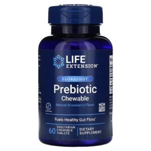 Life Extension Prebiótico Mastigável Florassist Morango Natural 60 Comprimidos Mastigáveis Vegetarianos (1.400 mg por Comprimido)