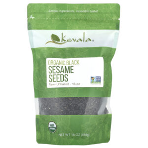 Kevala Sementes de Gergelim Preto Orgânico Cru sem casca 454 g (16 oz)