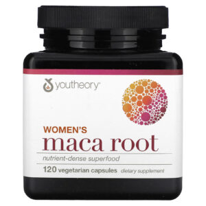 Youtheory Raiz de Maca-peruana para Mulheres 1.000 mg 120 Cápsulas Vegetarianas (500 mg por Cápsula)