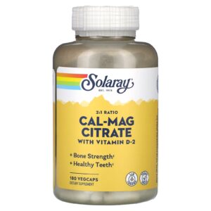 Solaray Citrato Cal-Mag com Vitamina D-2 Proporção 2:1 180 VegCaps