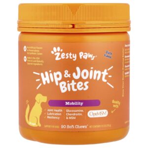 Zesty Paws Quadril e Articulações Bites Para Cães Todas as Idades Pato 90 Cápsulas Mastigáveis 315 g (111 oz)