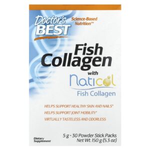 Doctors Best Colágeno de Peixe com Naticol 5 g 30 Embalagens de Bastões de Pó 150 g (53 oz)