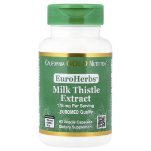 California Gold Nutrition EuroHerbs Extrato de Cardo-Mariano Qualidade Euromed 175 mg 60 Cápsulas Vegetais