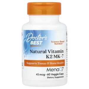 Doctors Best Vitamina K2 MK-7 Natural com MenaQ7 45 mcg 60 Cápsulas Vegetais