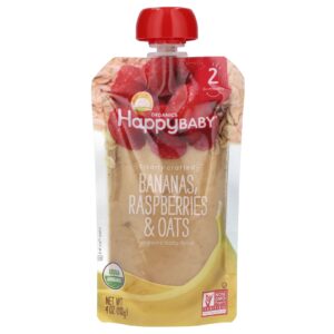 Happy Family Organics Happy Baby Alimento para Bebês Acima de 6 Meses Bananas Framboesas e Aveias 113 g (4 oz)