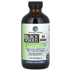 Amazing Herbs Mistura de Óleo de Linhaça Preto Com Óleo da Semente de Linhaça Puro e Prensado a Frio 8 fl. oz (240 ml)