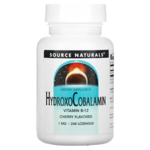 Source Naturals HidroxoCobalamina Vitamina B12 Pastilha com Sabor Cereja 1 mg 240 Comprimidos