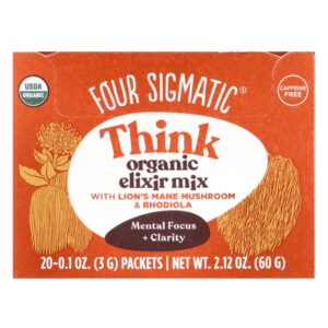 Four Sigmatic Think Mistura Elixir Orgânica com Cogumelo Juba-de-Leão e Rhodiola Sem Cafeína 20 Embalagens 3 g (01 oz) Cada