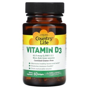 Country Life Vitamina D3 625 mcg (2.500 UI) 60 Cápsulas Softgel