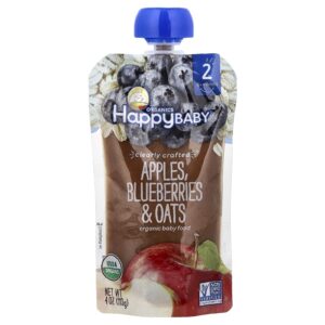 Happy Family Organics Happy Baby® Alimento Orgânico para Bebês Acima de 6 Meses Maçãs Mirtilos e Aveia 113 g (4 oz)