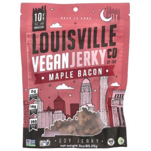 Louisville Vegan Jerky Co Soy Jerky Bacon com Xarope de Bordo 8505 g (3 oz)