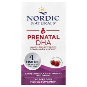 Nordic Naturals DHA Pré-Natal Sabor de Morango 90 Cápsulas Softgel