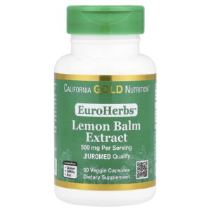 California Gold Nutrition EuroHerbs™ Extrato de Erva-cidreira Qualidade Euromed 500 mg 60 Cápsulas Vegetais