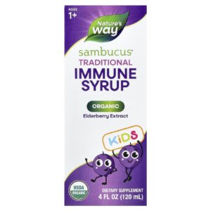 Natures Way Kids Sambucus® Xarope Imunológico Tradicional Orgânico A partir de 1 Ano 25 mg 120 ml (4 fl oz)
