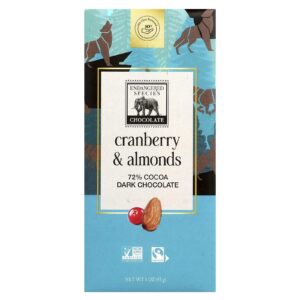 Endangered Species Chocolate Chocolate Amargo com Cranberry e Amêndoas 72% de Cacau 85 g (3 oz)