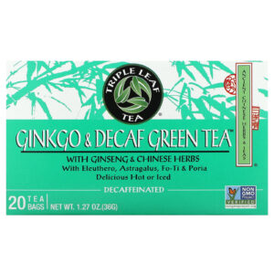 Triple Leaf Tea Ginkgo e Chá Verde Descafeinado 20 Saquinhos de Chá 36 g (127 oz)