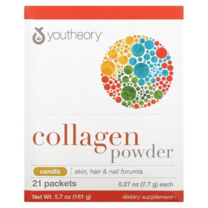 Youtheory Colágeno em Pó Baunilha 21 Pacotes 77 g (027 oz) Cada