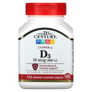 21st Century Vitamina D3 Mastigável Laranja 10 mcg (400 UI) 110 Comprimidos