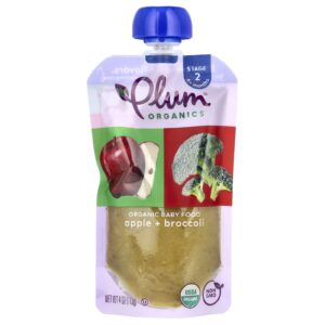 Plum Organics Papinha de Bebê Orgânica Estágio 2 Maçã e Brócolis 4 oz (113 g)