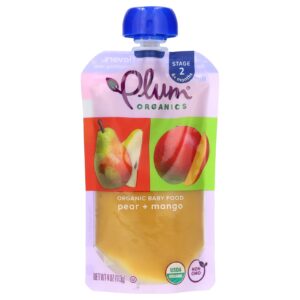 Plum Organics Alimento Orgânico para Bebês Acima de 6 Meses Pera e Manga 113 g (4 oz)