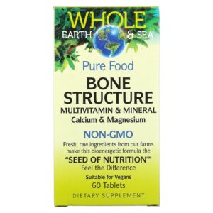 Natural Factors Whole Earth & Sea Multivitamínico e Mineral de Estrutura Óssea Cálcio e Magnésio 60 Comprimidos