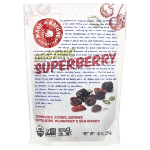 Made in Nature Superberry Orgânico Cranberries Passas Cerejas Sementes de Peptia Mirtilos e Goji Berries 284 g (10 oz)