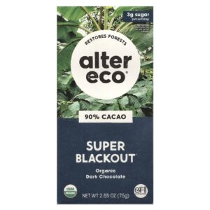 Alter Eco Barra de Chocolate Amargo Orgânico Super Blackout 90% Cacau 75 g (265 oz)